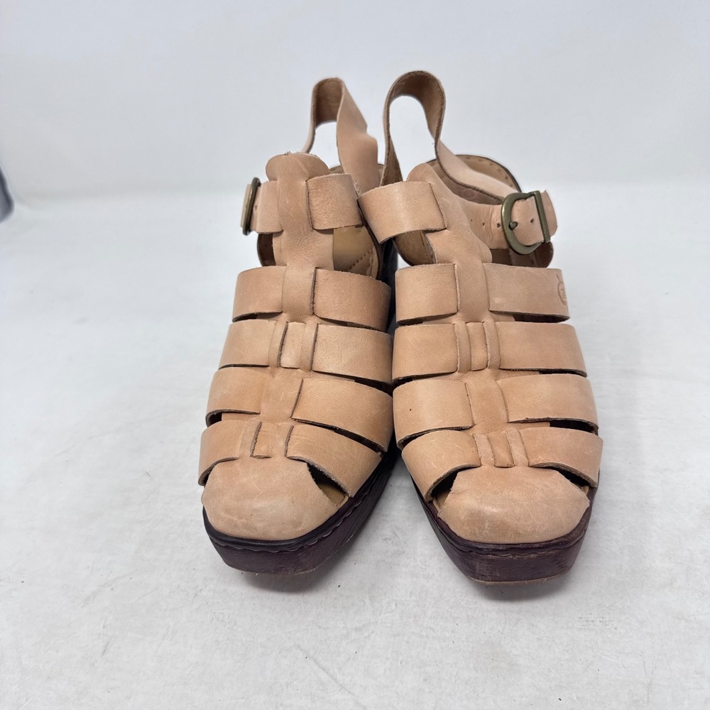 Born Fisherman Sandals Tan 8M Leather Strappy Block Heel Comfort Earthy Neutral - Picture 3 of 7